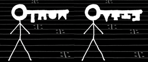 Two stick figures with key heads.